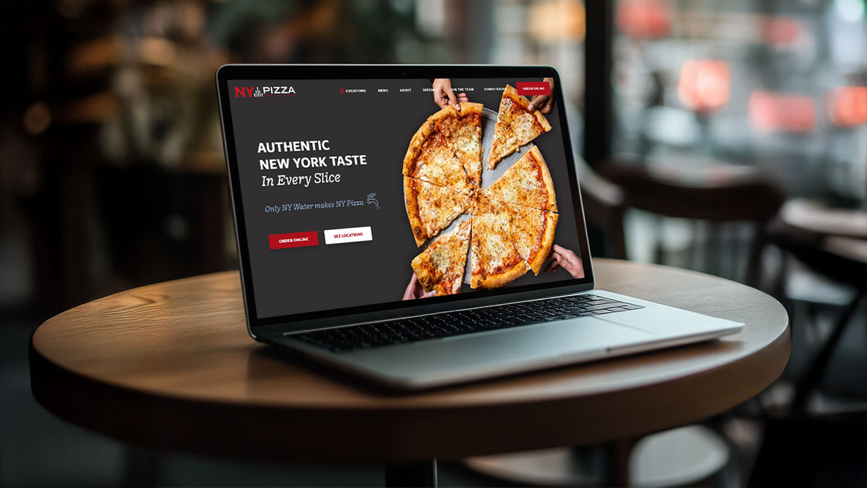 NYPD Pizza website on a laptop
