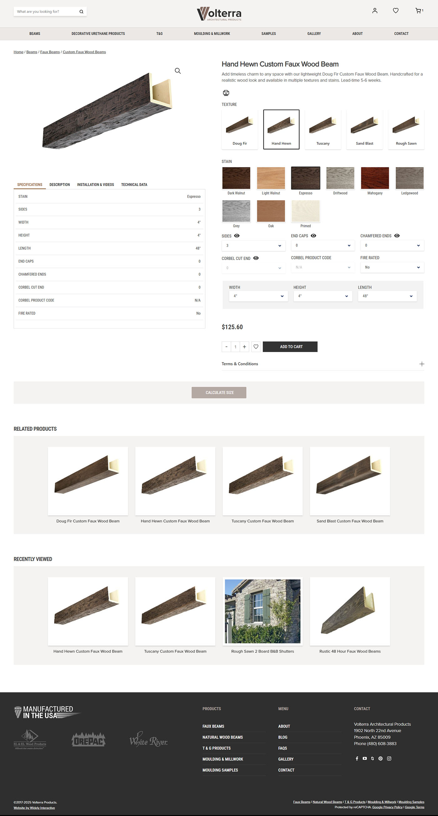 volterra wood beams product detail page screenshot