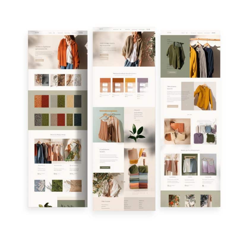 Three columns of website mockups